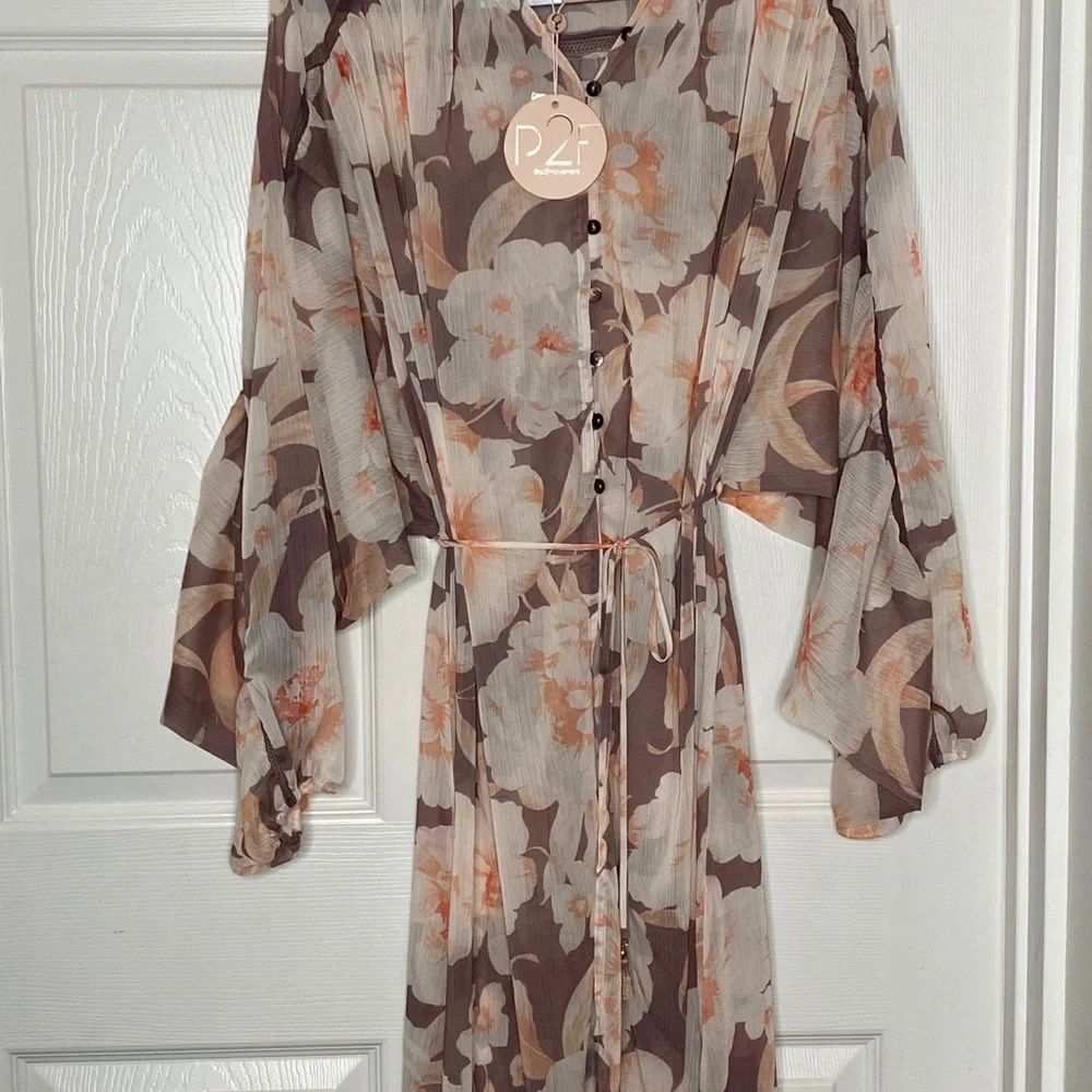 NWT P2 Floral Print Kimono Robe Swim Coverup Festival Pool